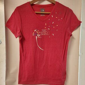 North Face Girls Large (14-16) Pink V Neck Tee Shirt